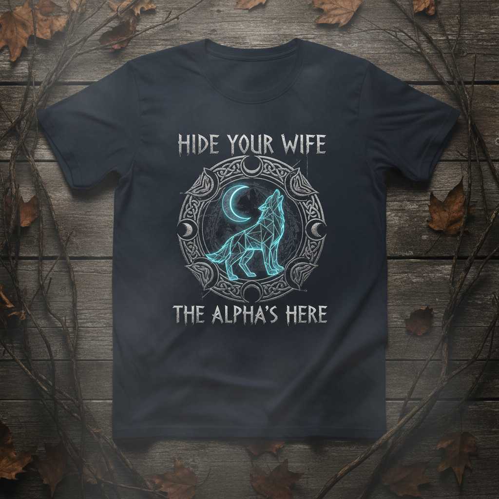 Hide Your Wife The Alphas Here Wolf Moon Graphic T-Shirt Tee Novelty Gift