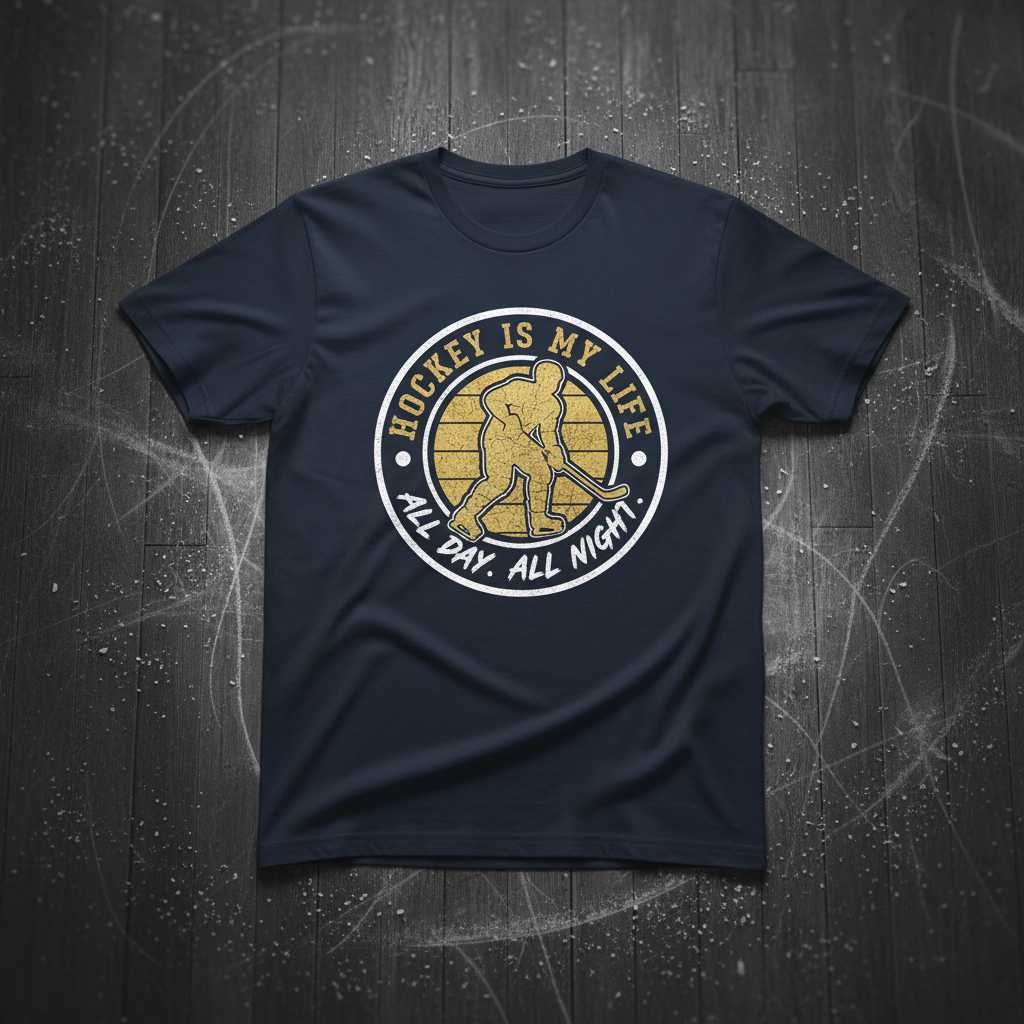 Hockey Is My Life All Day All Night Vintage Graphic T-Shirt Tee for Hockey Fans