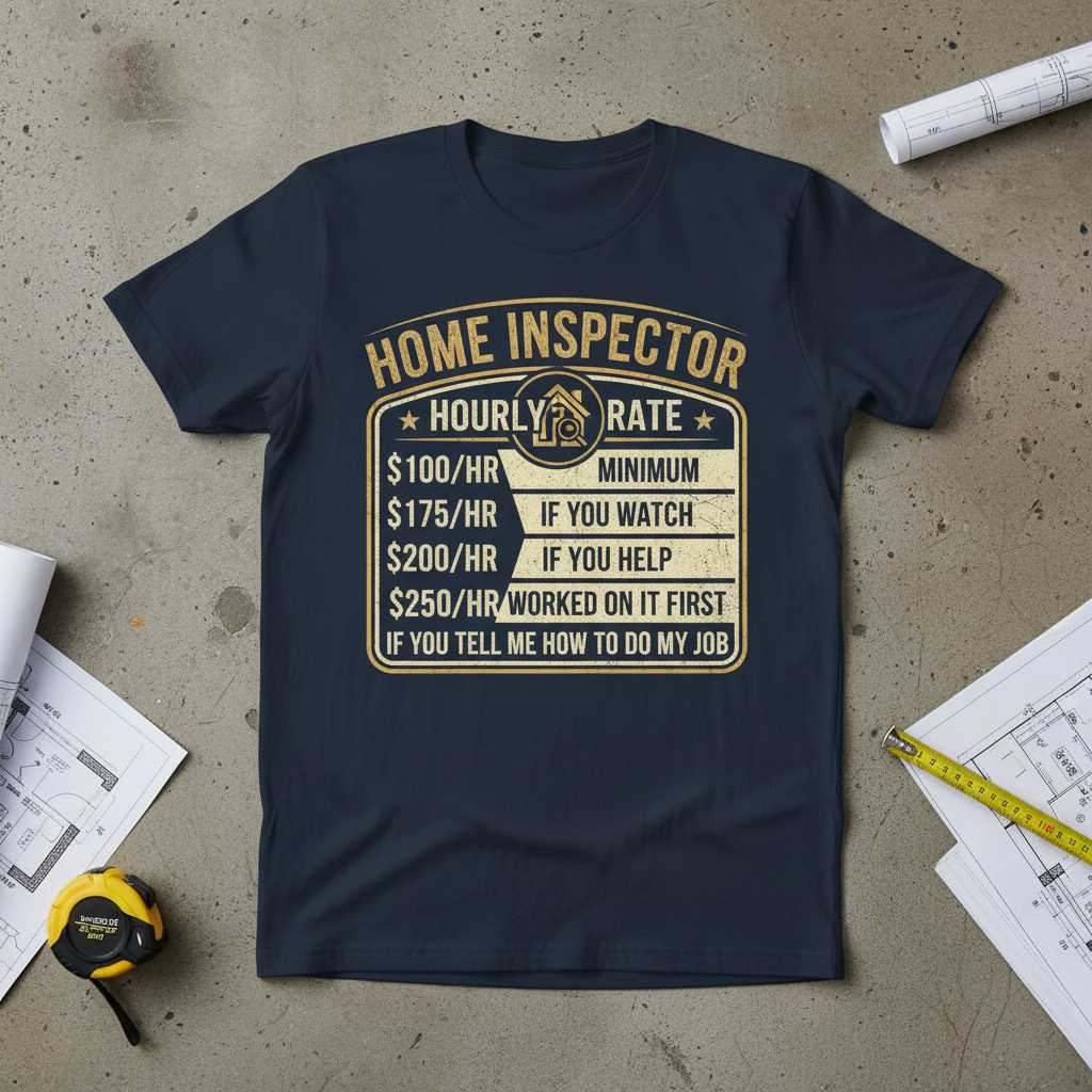 Home Inspector Hourly Rate Graphic T-Shirt Novelty Tee Gift Idea for Enthusiasts