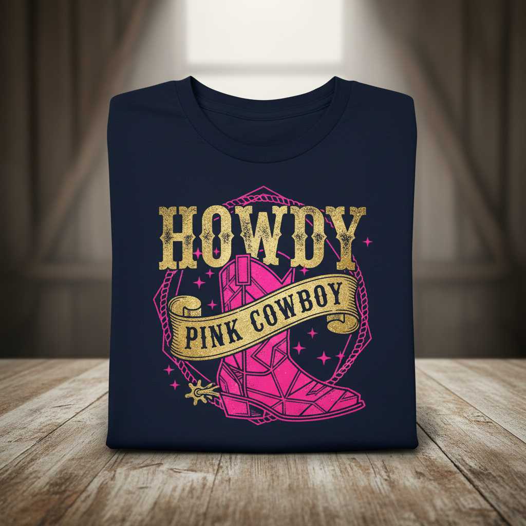 Howdy Pink Cowboy Graphic T-Shirt Retro Western Tee Novelty Gear for Fans