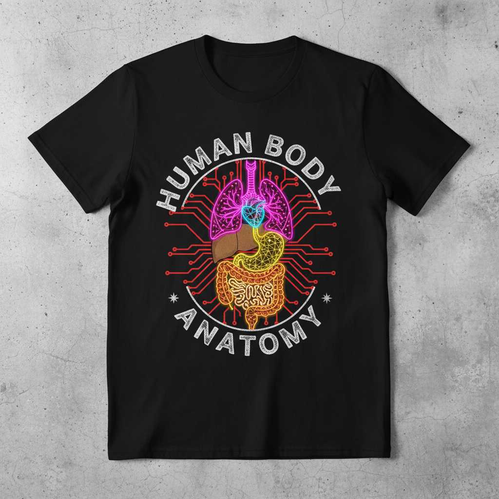 Human Body Anatomy Graphic T-Shirt Novelty Tee for Science Lover Gift Idea