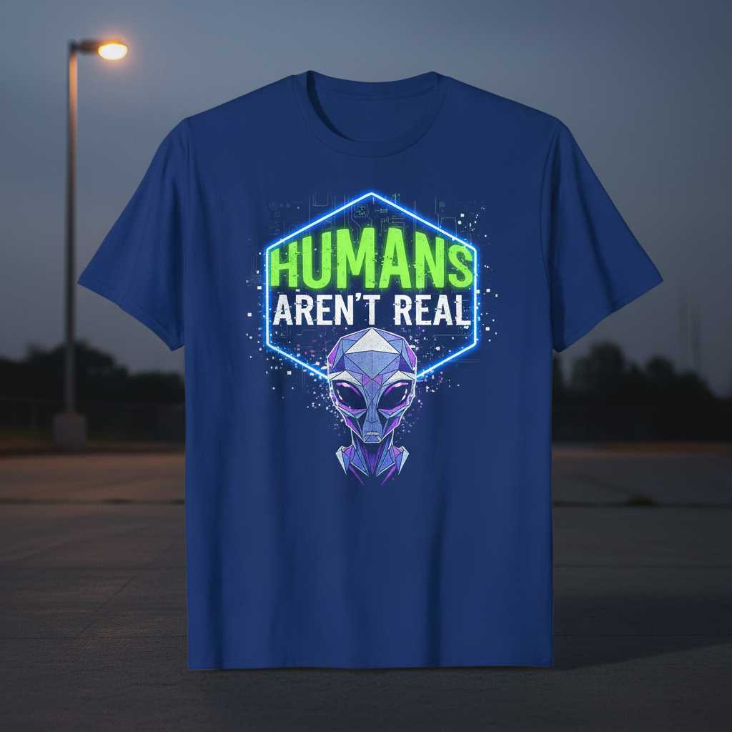 Humans Aren’t Real Alien Graphic T-Shirt Novelty Tee UFO Fan Clothing Gift Idea