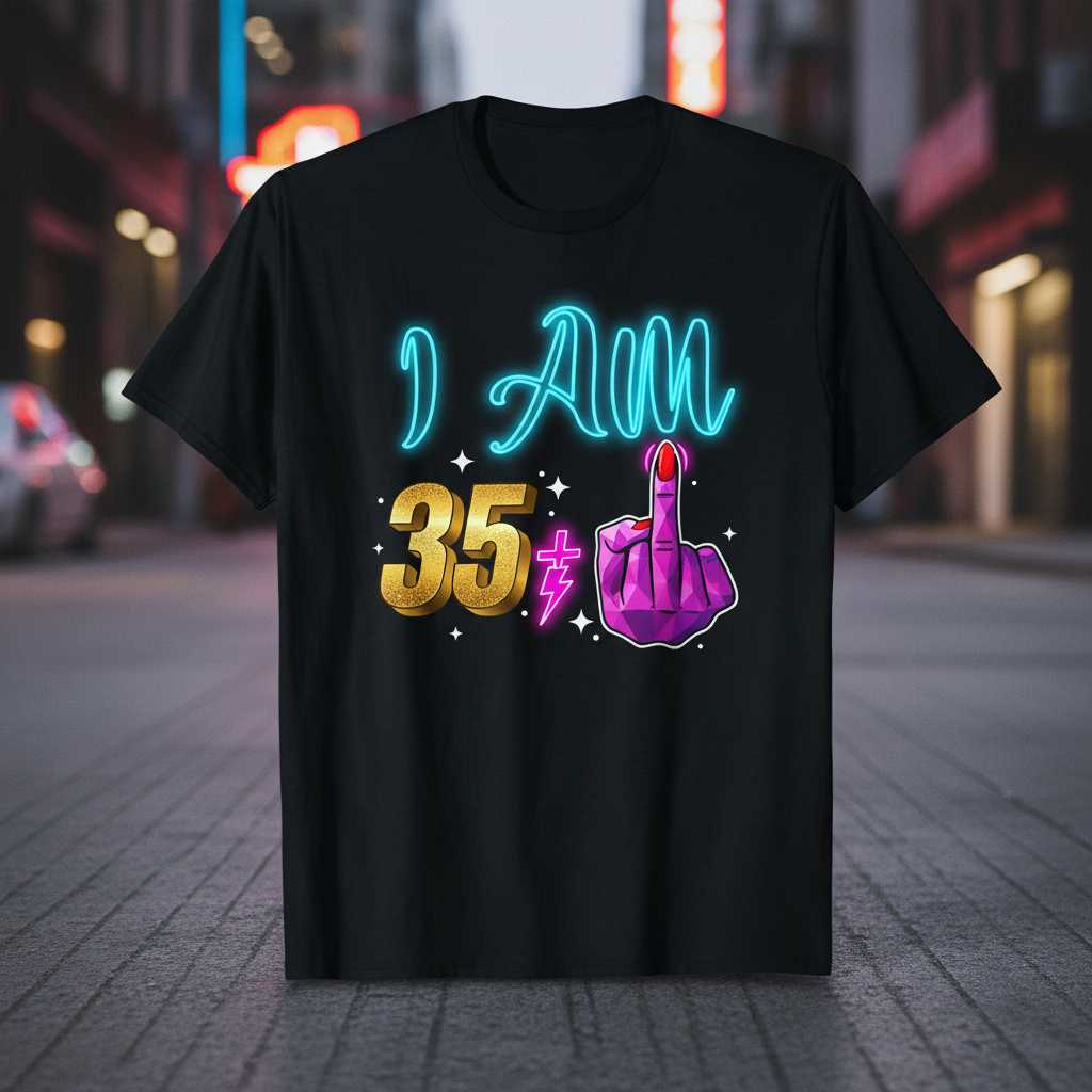 I AM 35 Middle Finger Graphic T-Shirt Tee Novelty Birthday Gift Clothing