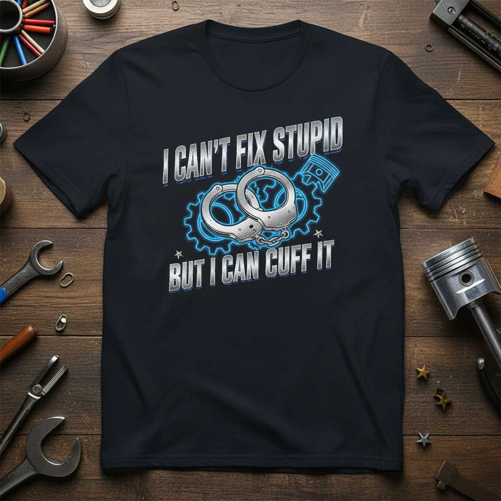 I Cant Fix Stupid But I Can Cuff It Funny Police Graphic T-Shirt Tee Gift Idea