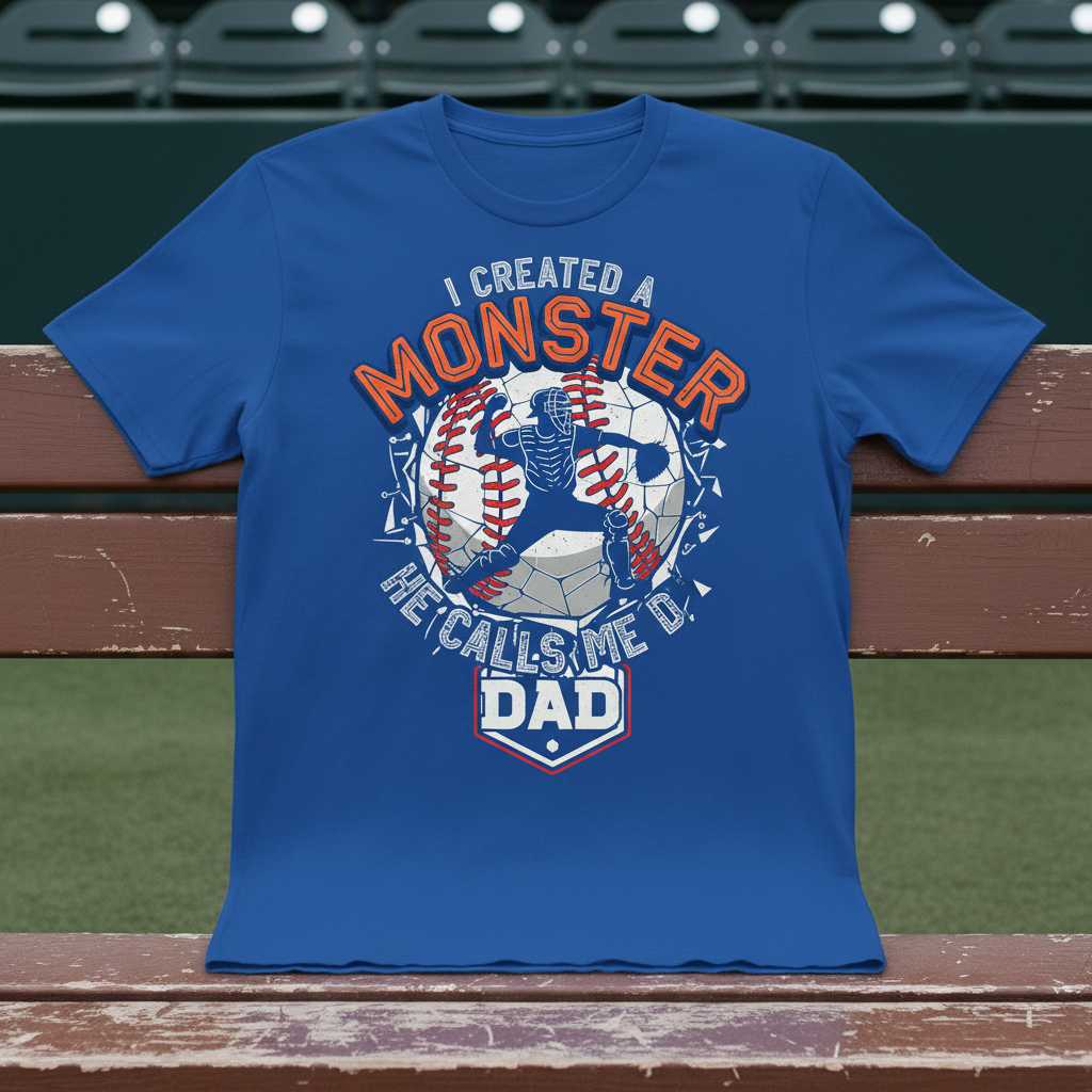 I Created A Monster He Calls Me Dad Baseball Graphic T-Shirt Tee Gift for Fathers