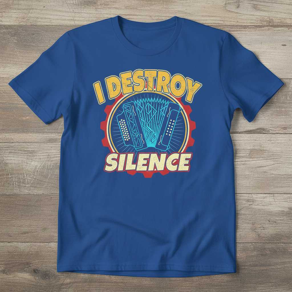 I Destroy Silence Accordion Player Graphic T-Shirt Tee Novelty Gift for Music Lovers