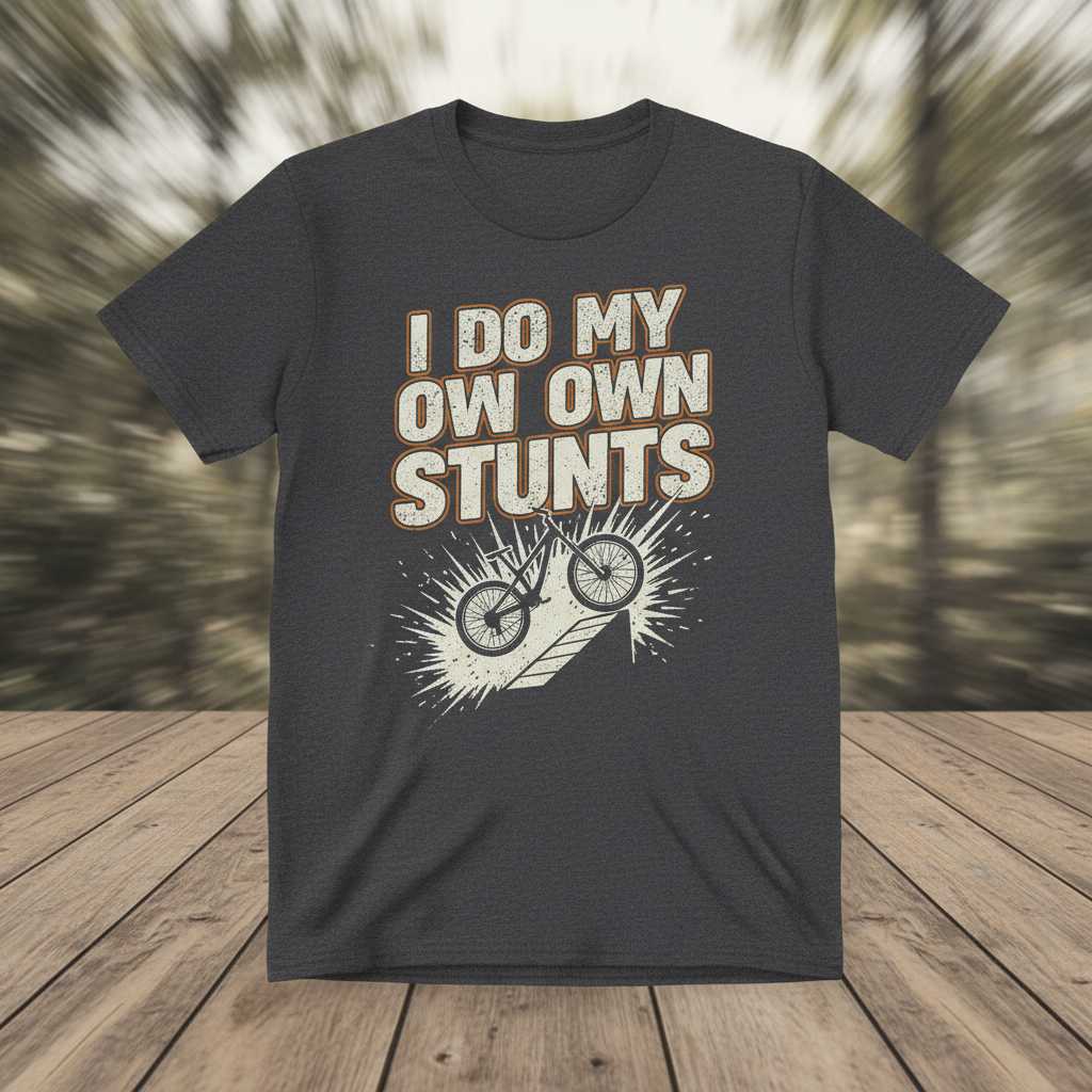 I Do My Own Stunts Funny Bike Lover Graphic T-Shirt Novelty Cycling Tee Gift