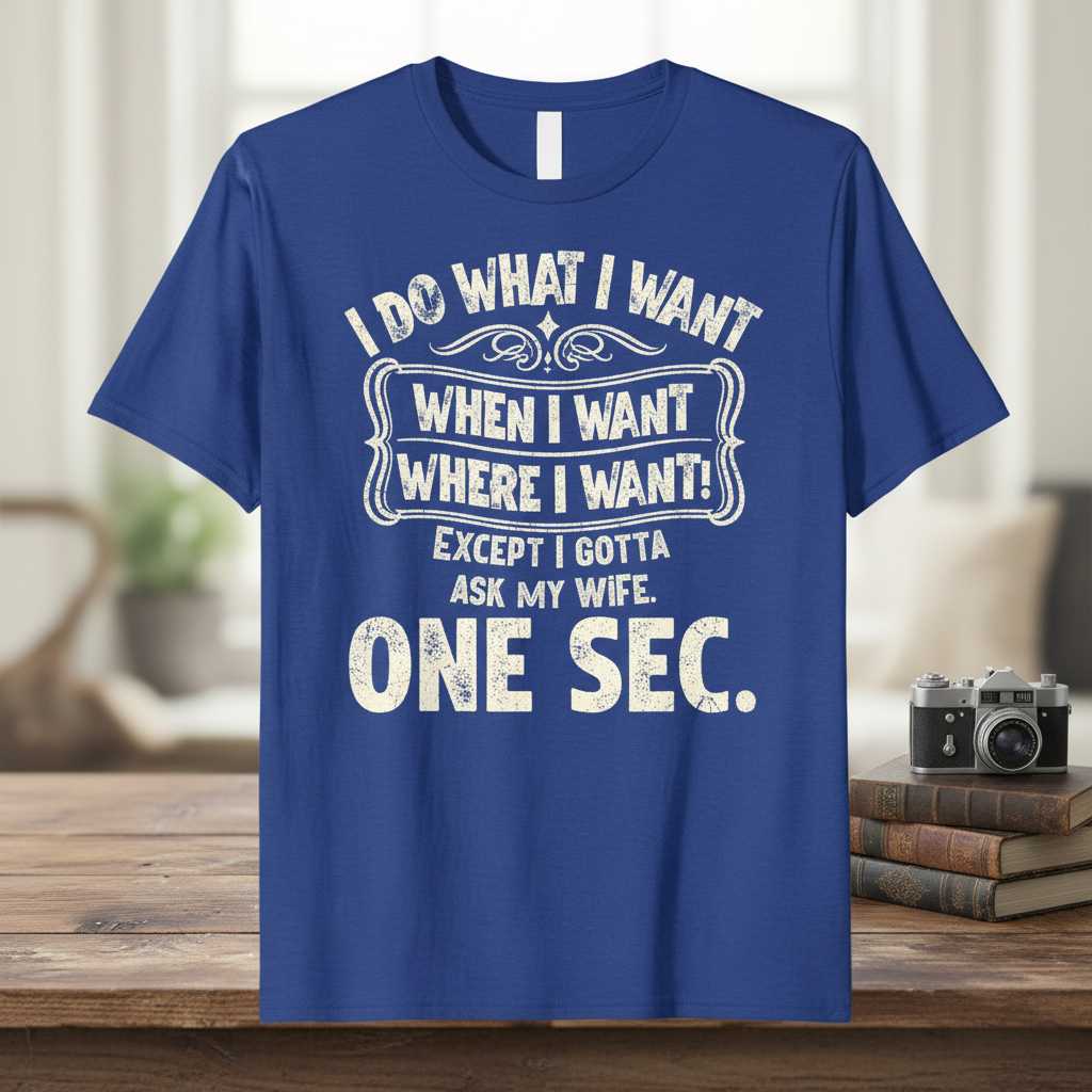 I Do What I Want Ask My Wife One Sec Funny Graphic T-Shirt Tee Novelty Gift