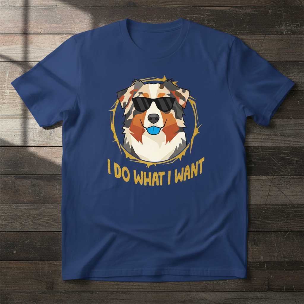 I Do What I Want Australian Shepherd Graphic T-Shirt Tee Dog Lover Novelty Gift