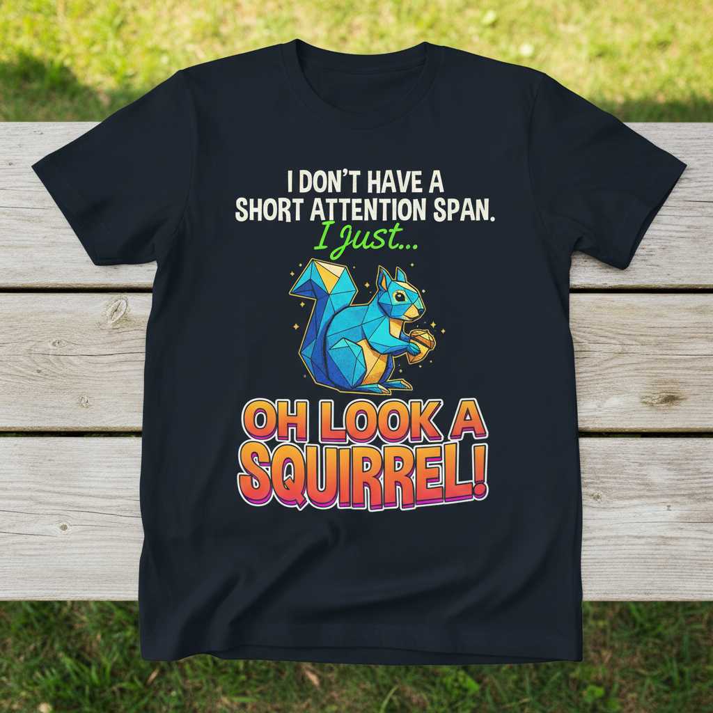 I Don’t Have A Short Attention Span I Just Oh Look A Squirrel T-Shirt Funny Tee Gift
