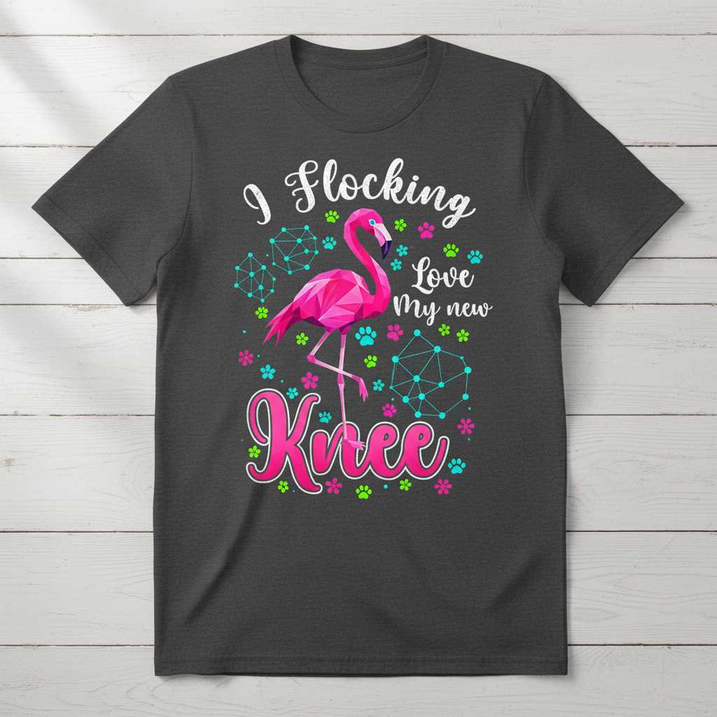 I Flocking Love My New Knee Flamingo Graphic T-Shirt Funny Novelty Tee Gift