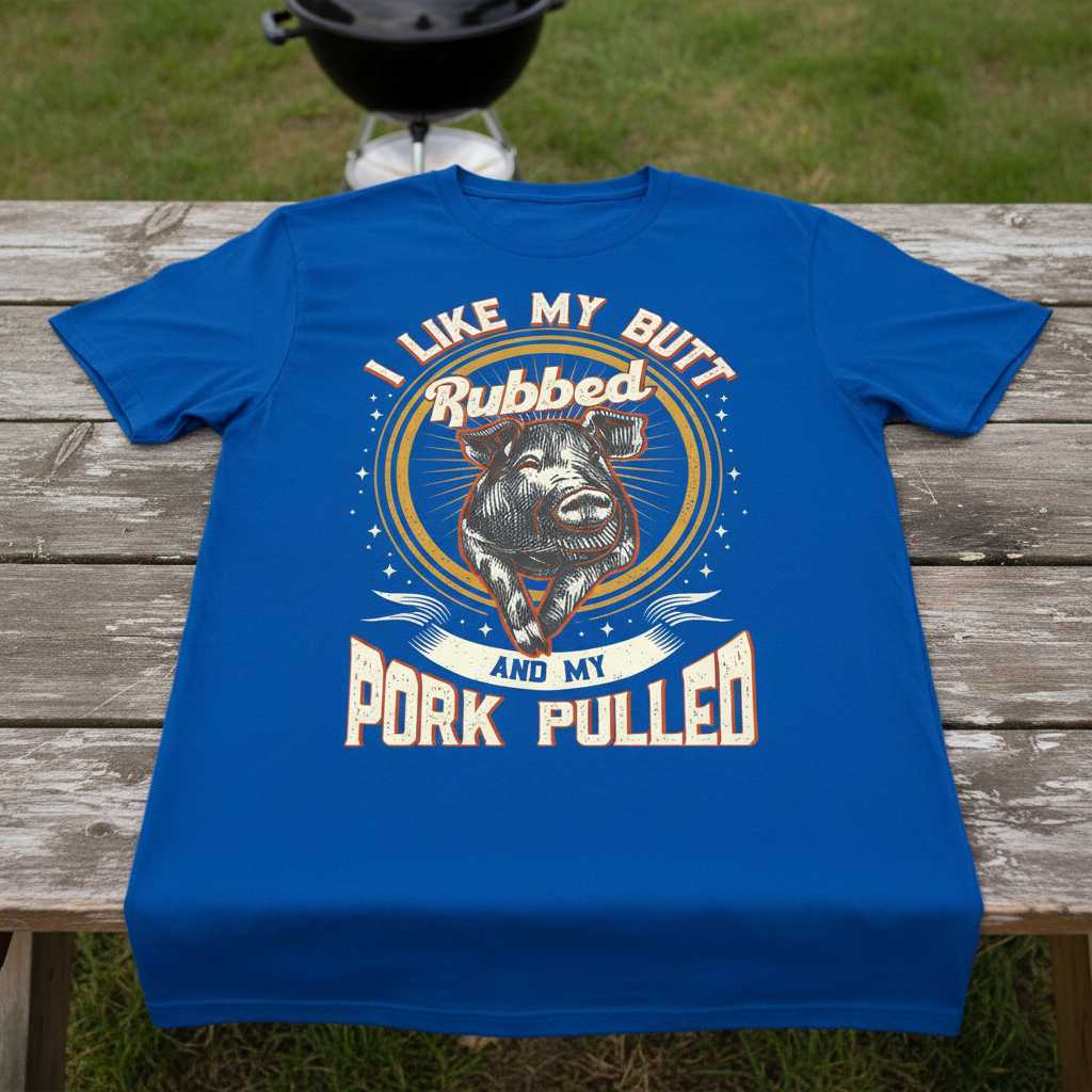 I Like My Butt Rubbed And My Pork Pulled Funny BBQ Graphic T-Shirt Tee Gift