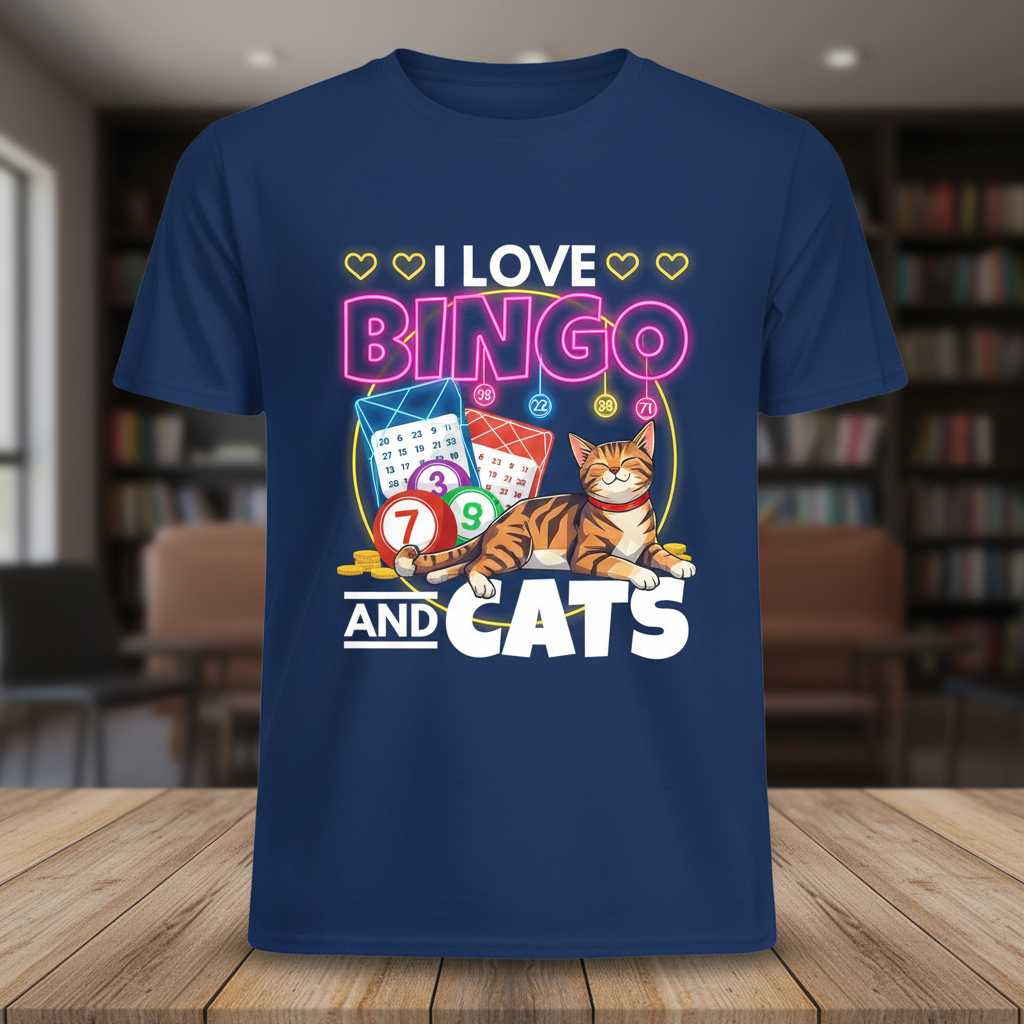 I Love Bingo And Cats Graphic T-Shirt Novelty Tee Gift Idea for Bingo Lovers