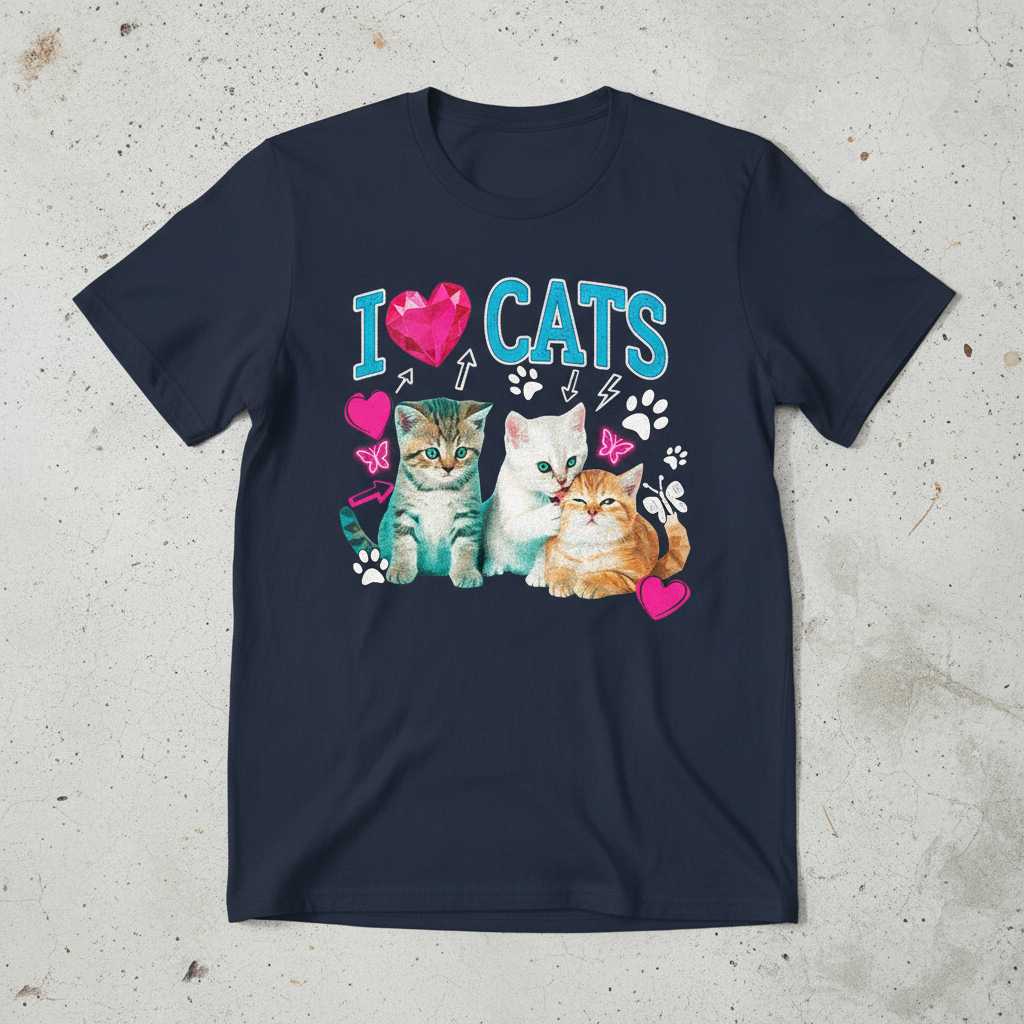 I Love Cats Cute Kitten Graphic T-Shirt Tee Novelty Gift for Cat Lovers