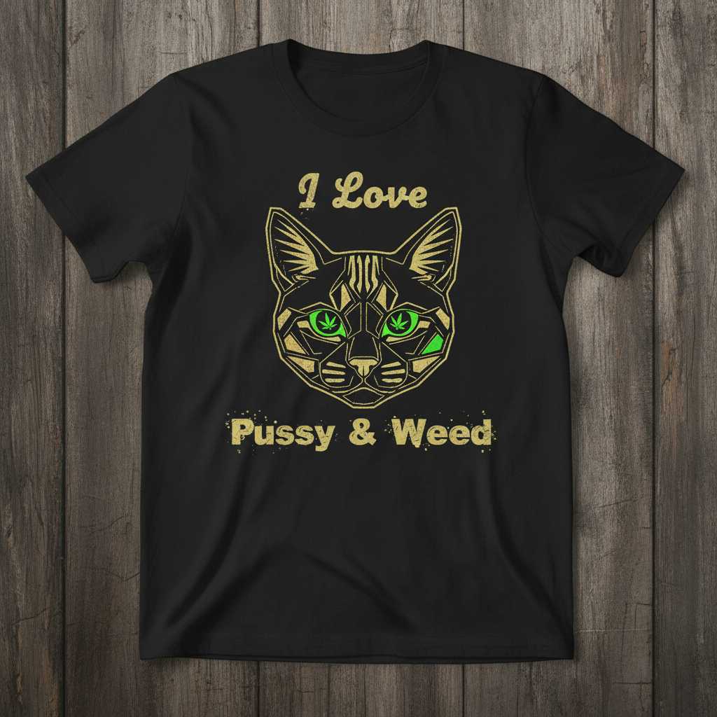 I Love Pussy & Weed Graphic T-Shirt Novelty Cat Pot Tee Gift for Cannabis Lovers