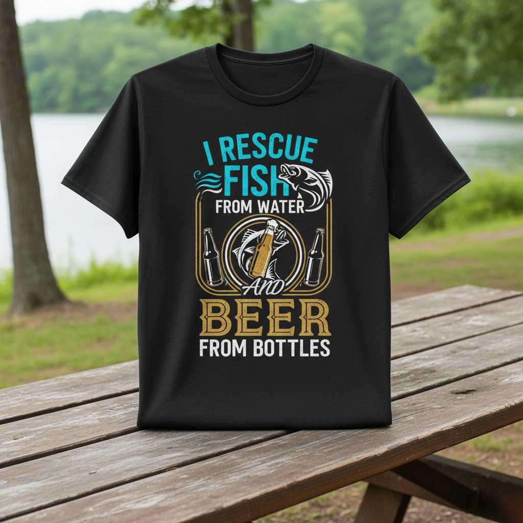 I Rescue Fish From Water And Beer From Bottles Funny Graphic T-Shirt Tee Gift
