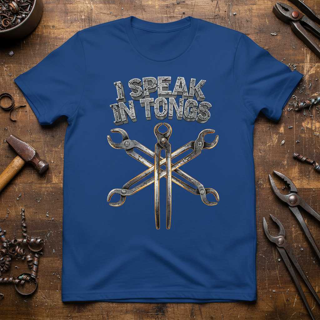 I Speak In Tongs Blacksmith Graphic T-Shirt Tee Novelty Gift for Metalwork Fans
