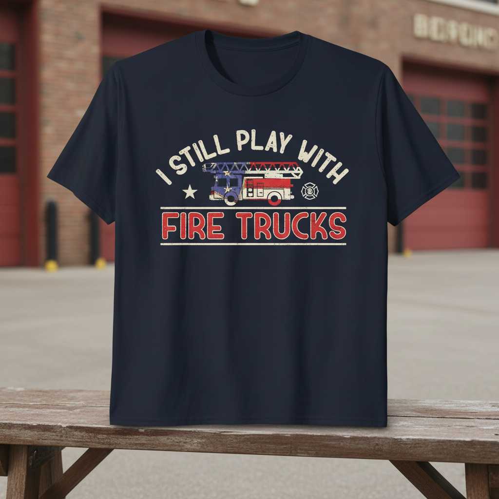 I Still Play With Fire Trucks Vintage Firefighter T-Shirt Tee Gift for Fireman Fans