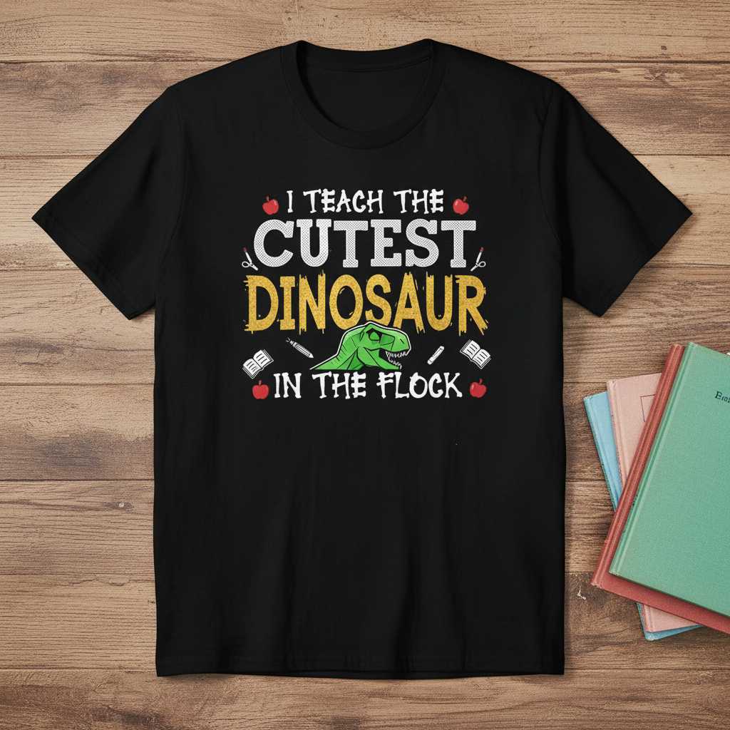 I Teach The Cutest Dinosaur In The Flock Teacher Graphic T-Shirt Tee Gift