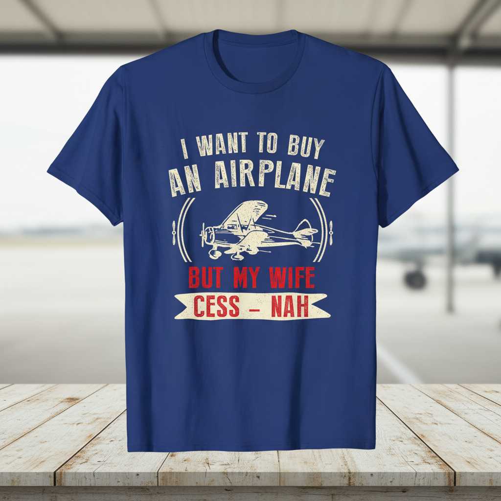 I Want To Buy An Airplane But My Wife Cess-Nah Funny Graphic T-Shirt Tee Gift