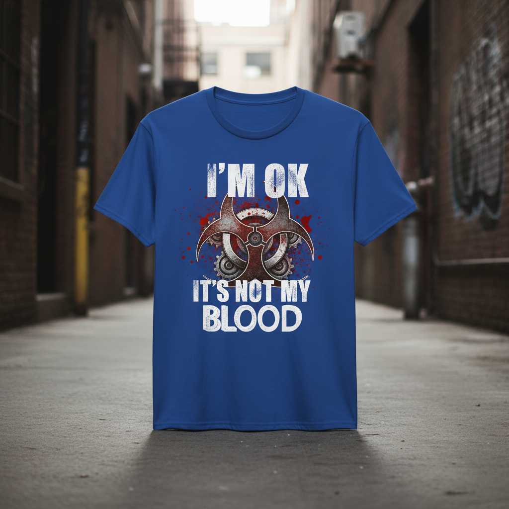 IM OK ITS NOT MY BLOOD Graphic T-Shirt Novelty Tee Halloween Gift Idea
