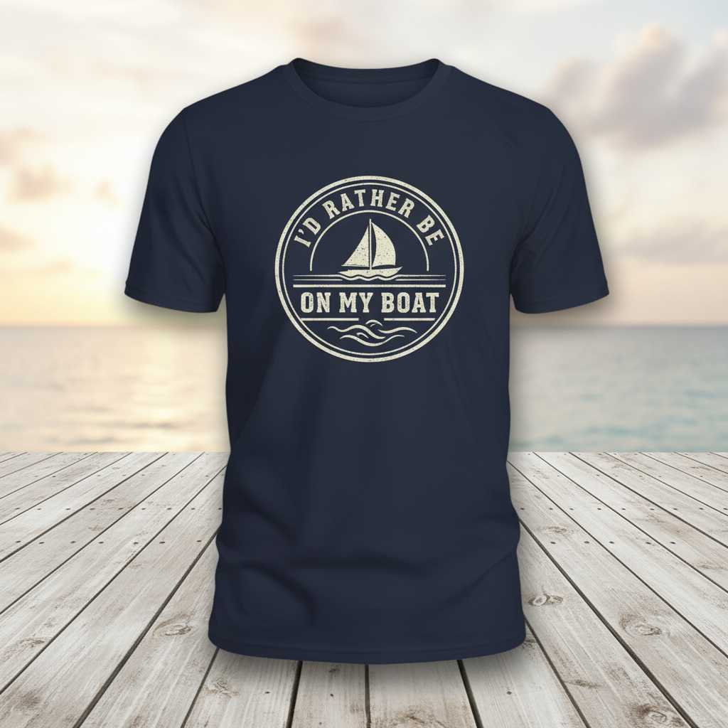 Id Rather Be On My Boat Vintage Graphic T-Shirt Sailing Tee Gift for Boating Lover