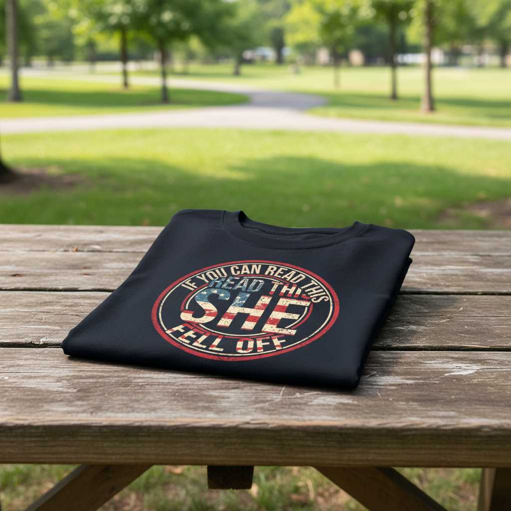 If You Can Read This She Fell Off Graphic T-Shirt Tee Novelty Biker Gear Gift