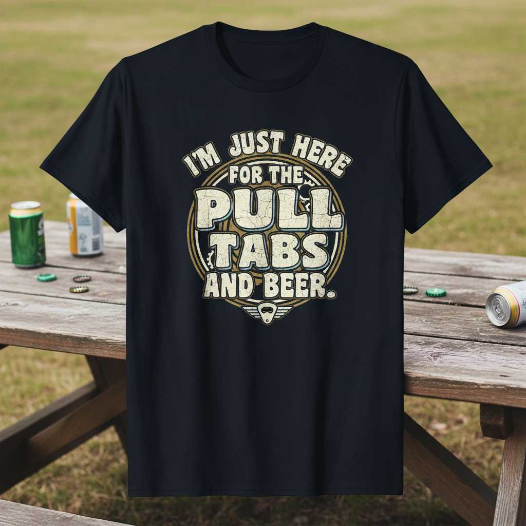 Im Just Here For The Pull Tabs And Beer T-Shirt Retro Graphic Tee Gift Idea