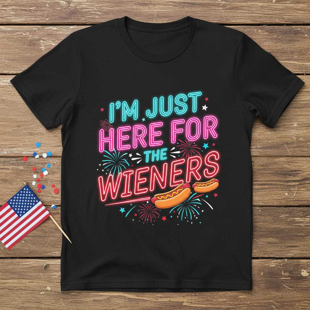 Im Just Here For The Wieners Funny 4th of July Graphic T-Shirt Tee Gift Idea
