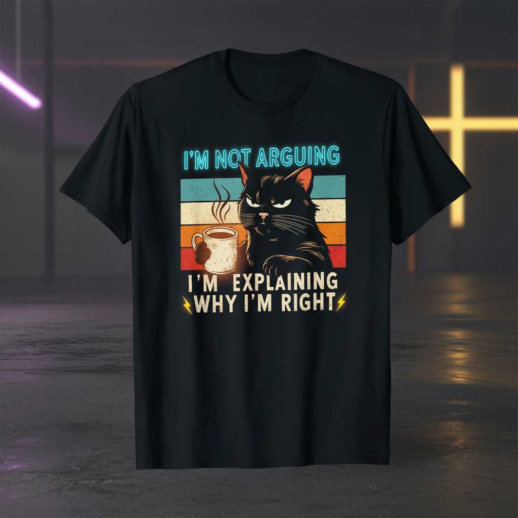 Im Not Arguing Im Explaining Why Im Right Cat Coffee Vintage Graphic T-Shirt Tee