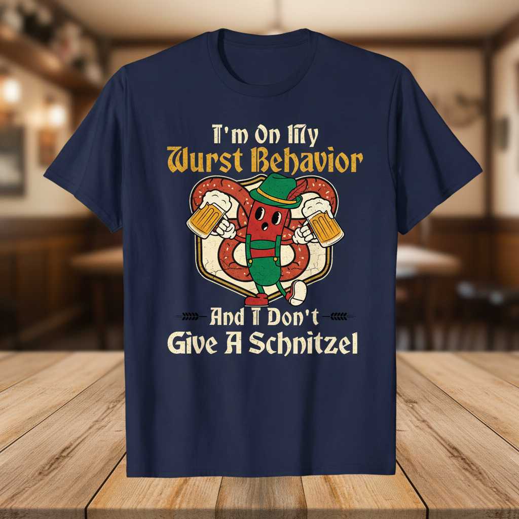 Im On My Wurst Behavior And I Dont Give A Schnitzel Funny Oktoberfest T-Shirt Tee Graphic Novelty Gift