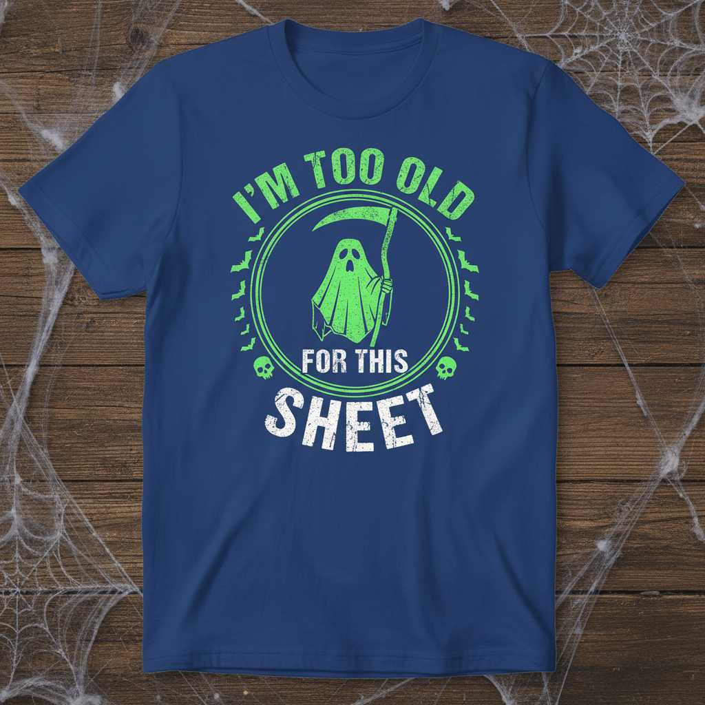 Im Too Old For This Sheet Funny Halloween Graphic T-Shirt Tee Novelty Gift