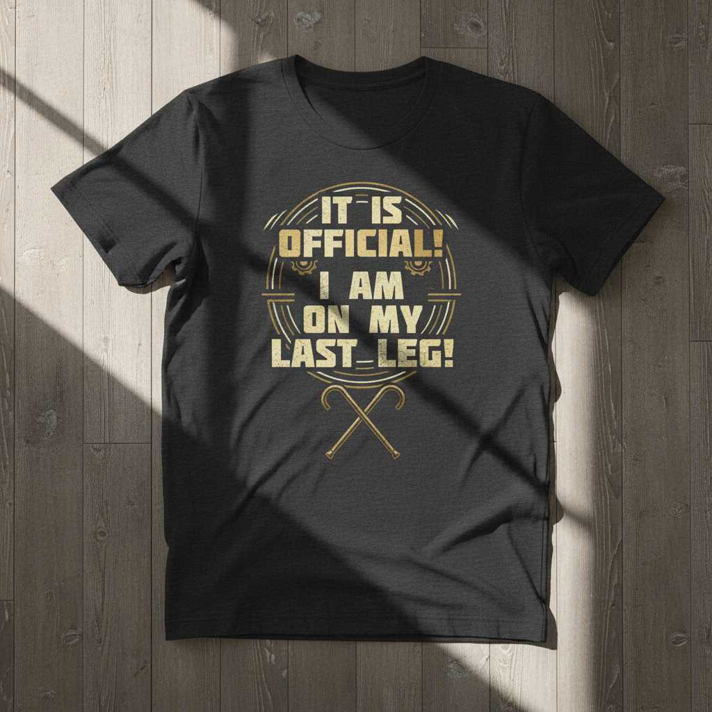 It Is Official I Am On My Last Leg Funny Graphic T-Shirt Novelty Tee Gift Idea