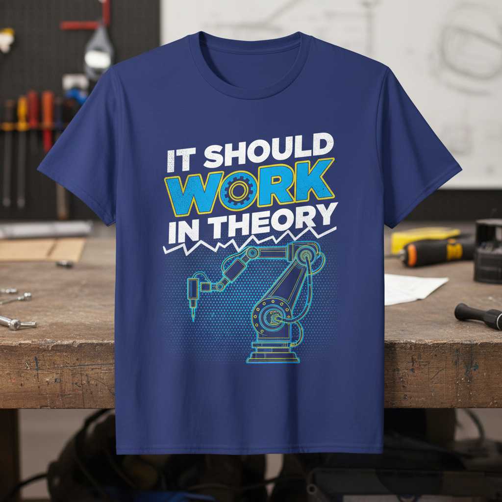 It Should Work In Theory Robotics Graphic T-Shirt Tee Novelty Gift for Engineer Fan