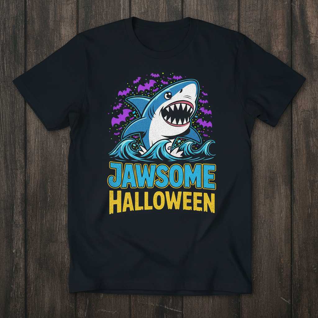 Jawsome Halloween Shark Graphic T-Shirt Funny Novelty Tee Gift for Ocean Lovers