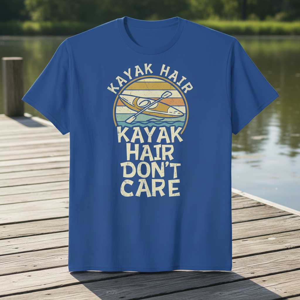 Kayak Hair Don’t Care Vintage Graphic T-Shirt Novelty Kayaking Tee Gift for Fans