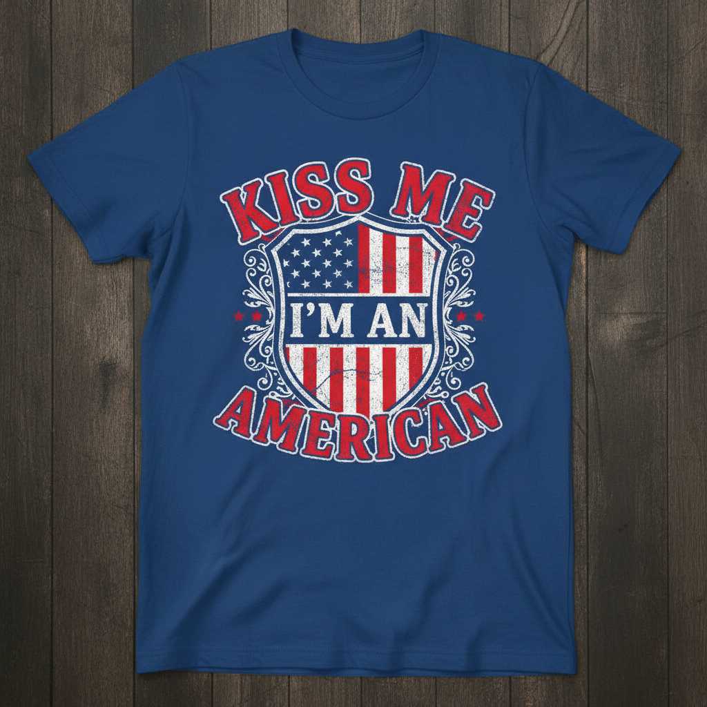 Kiss Me Im An American Vintage Graphic T-Shirt Patriotic Tee Gift Idea