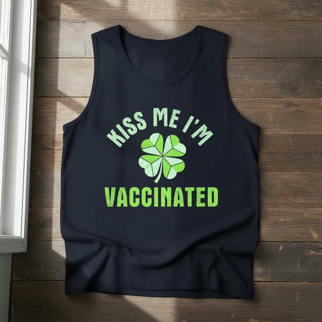 Kiss Me Im Vaccinated Graphic T-Shirt Tee Novelty Top St. Patricks Day Outfit Gift