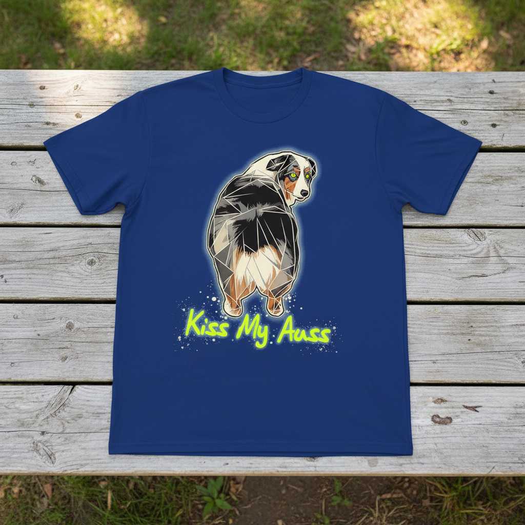 Kiss My Auss T-Shirt Funny Australian Shepherd Dog Lover Graphic Tee Gift Idea
