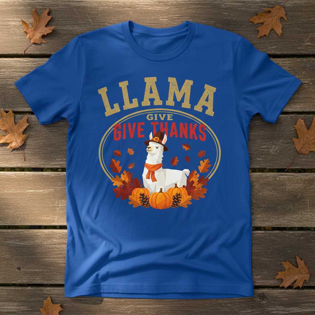 LLAMA Give Give Thanks Thanksgiving Graphic T-Shirt Novelty Tee Gift for Llama Fans