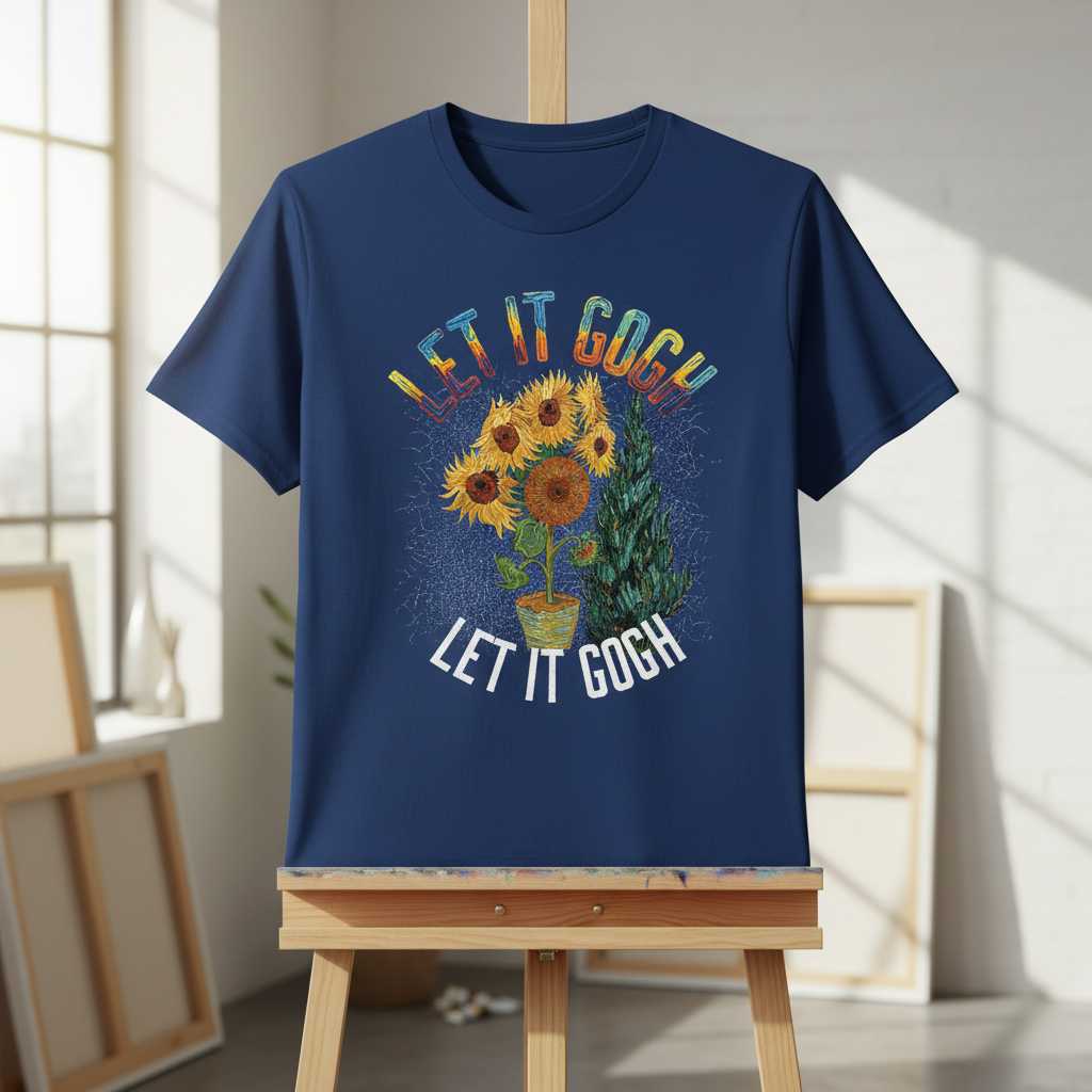 Let It Gogh Graphic T-Shirt Tee Funny Artist Sunflower Print Novelty Gift Idea
