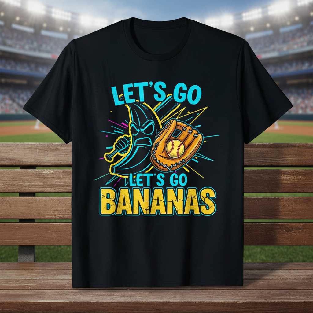 Lets Go Lets Go Bananas Baseball Graphic T-Shirt Novelty Tee Gift for Fans