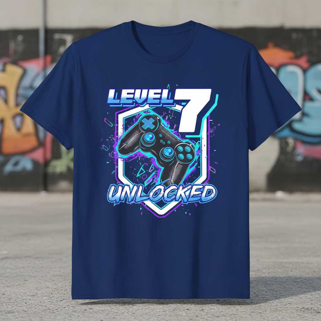 Level 7 Unlocked Graphic Gamer T-Shirt Video Game Birthday Tee Gift for Kids