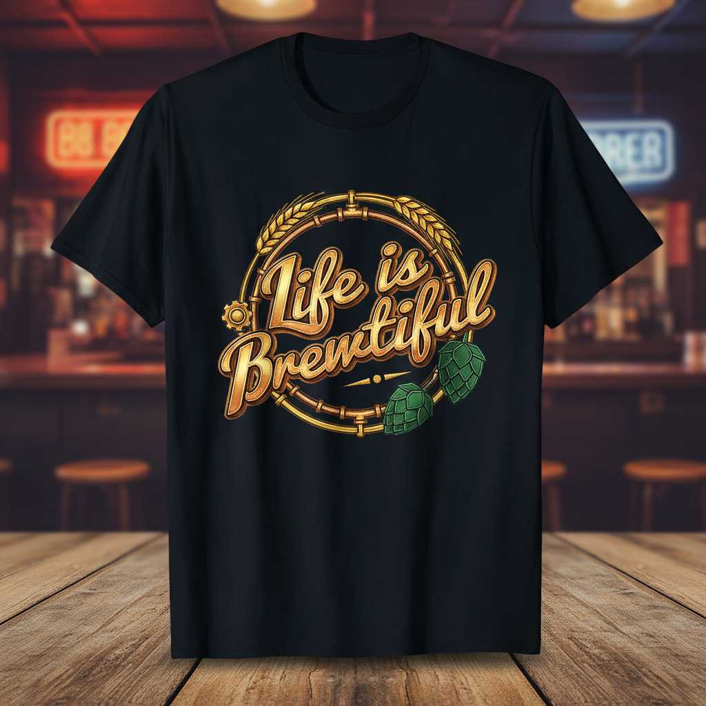 Life is Brewtiful Beer T-Shirt Tee Graphic Novelty Gift for Beer Lovers Enthusiasts