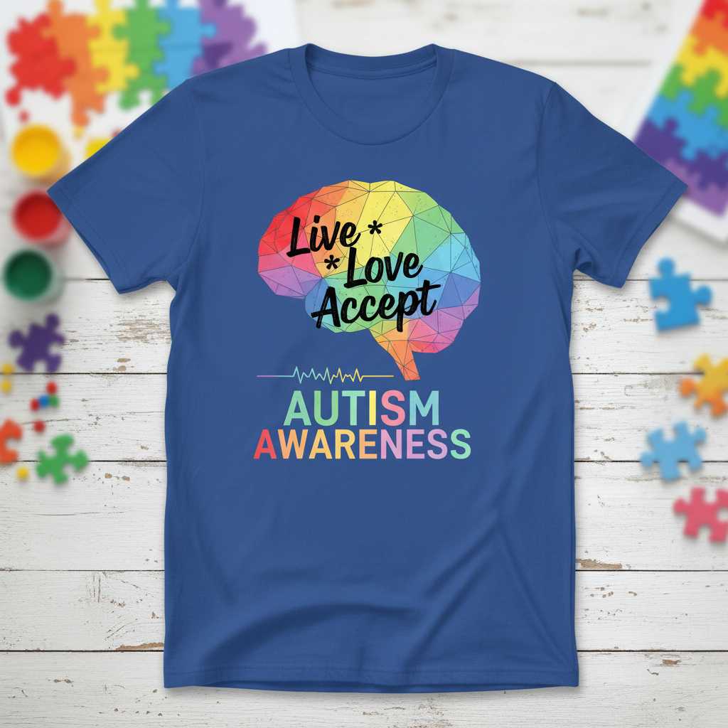 Live Love Accept Autism Awareness Graphic T-Shirt Tee Unisex Gift Outfit