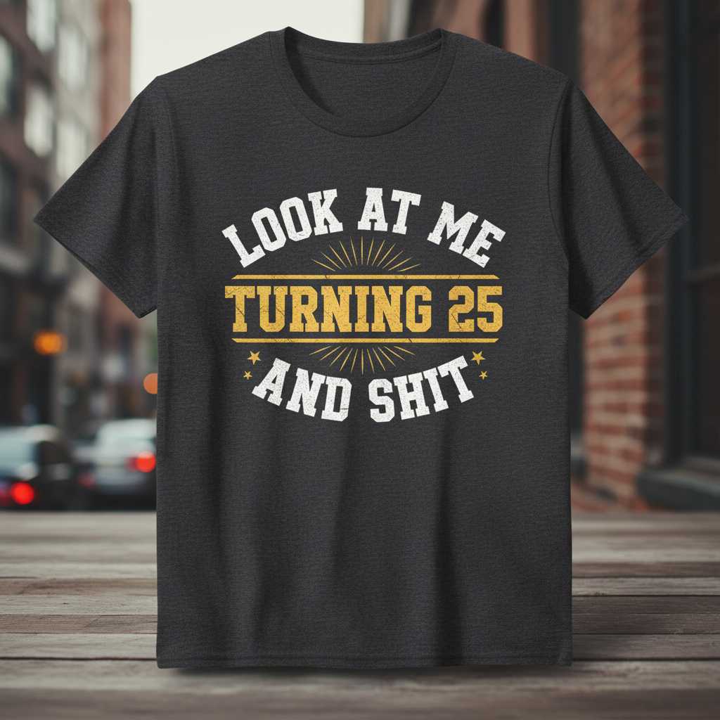 Look At Me Turning 25 And Shit Funny Birthday Graphic T-Shirt Novelty Tee Gift