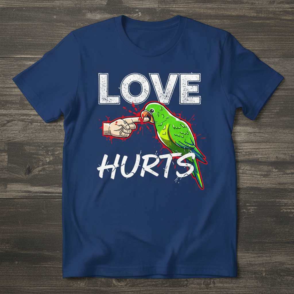 Love Hurts Parrot Graphic T-Shirt Funny Bird Lover Novelty Tee Gift Idea