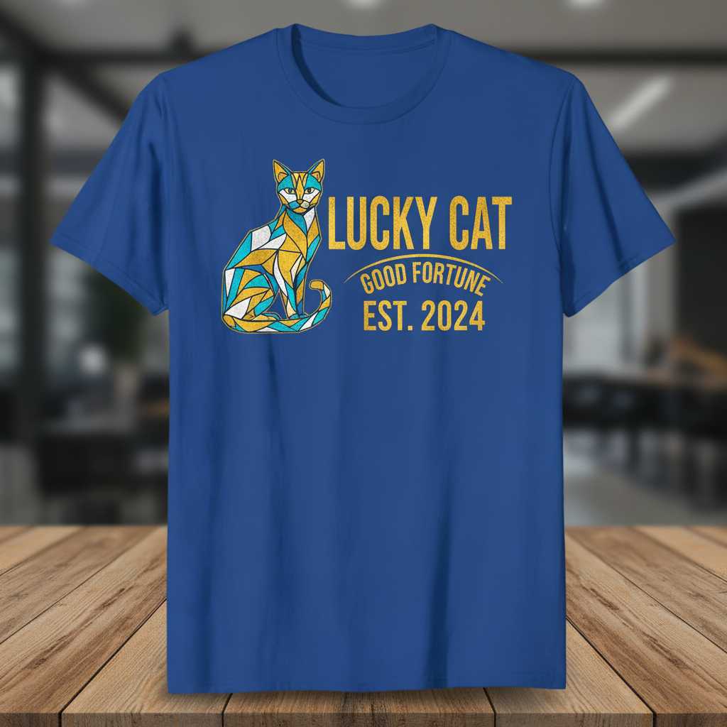 Lucky Cat Good Fortune Est. 2024 Vintage Graphic T-Shirt Tee Gift for Cat Lovers