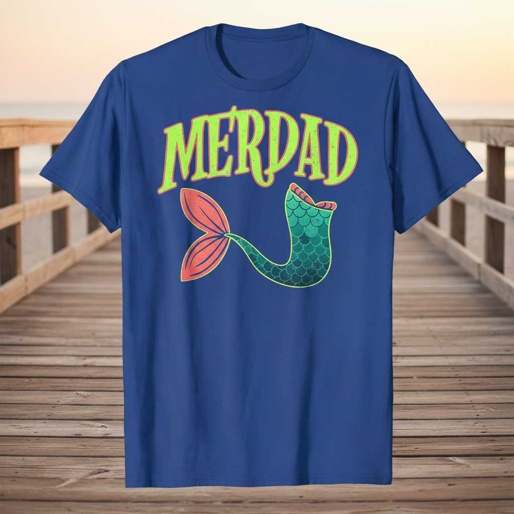 MERDAD Graphic T-Shirt Tee Novelty Mermaid Dad Gift Idea Clothing for Ocean Lovers