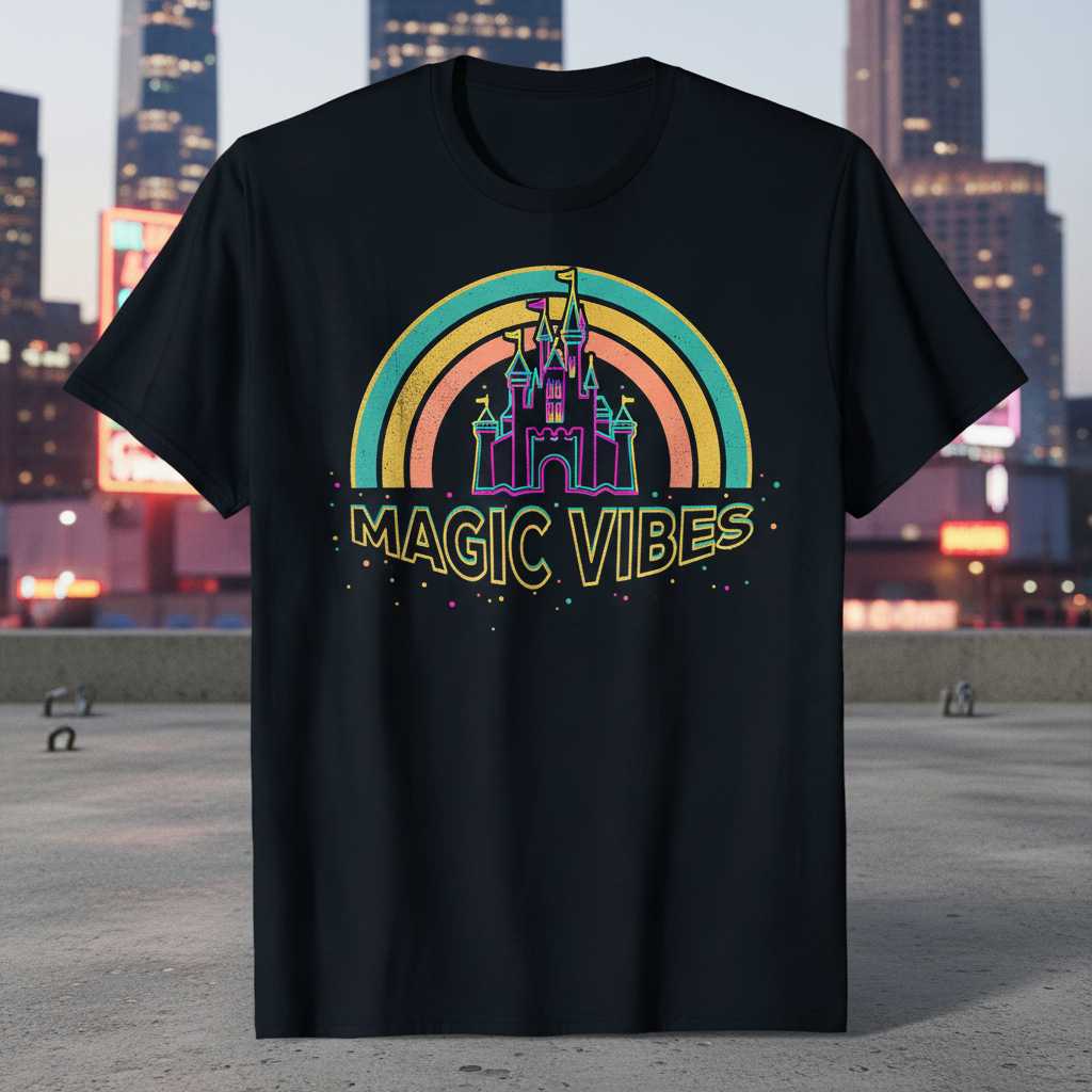 Magic Vibes Vintage Rainbow Castle Graphic T-Shirt Tee Unisex Novelty Gift